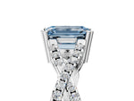 Fancy Blue Emerald Cut Diamond Solitaire Ring in Platinum with Interwoven Pavé Band and Prong Setting_11