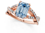 Fancy Blue Emerald Cut Diamond Solitaire Ring in Rose gold with Interwoven Pavé Band and Prong Setting_1