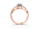 Fancy Blue Emerald Cut Diamond Solitaire Ring in Rose gold with Interwoven Pavé Band and Prong Setting_3
