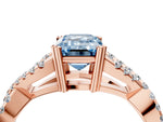 Fancy Blue Emerald Cut Diamond Solitaire Ring in Rose gold with Interwoven Pavé Band and Prong Setting_4