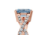 Fancy Blue Emerald Cut Diamond Solitaire Ring in Rose gold with Interwoven Pavé Band and Prong Setting_5