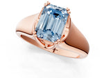 Fancy Blue Emerald Cut Diamond Solitaire Ring in Rose gold with Smooth Wide Band and Prong Setting_1