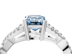 Fancy Blue Emerald Cut Diamond Solitaire Ring in Silver with Interwoven Pavé Band and Prong Setting_10