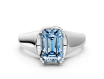 Fancy Blue Emerald Cut Diamond Solitaire Ring in Silver with Smooth Wide Band and Prong Setting_12