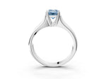 Fancy Blue Emerald Cut Diamond Solitaire Ring in Silver with Smooth Wide Band and Prong Setting_15