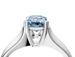 Fancy Blue Emerald Cut Diamond Solitaire Ring in Silver with Smooth Wide Band and Prong Setting_16