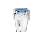 Fancy Blue Emerald Cut Diamond Solitaire Ring in Silver with Smooth Wide Band and Prong Setting_17