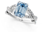 Fancy Blue Emerald Cut Diamond Solitaire Ring in White gold with Interwoven Pavé Band and Prong Setting_1