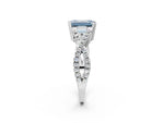Fancy Blue Emerald Cut Diamond Solitaire Ring in White gold with Interwoven Pavé Band and Prong Setting_2