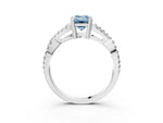 Fancy Blue Emerald Cut Diamond Solitaire Ring in White gold with Interwoven Pavé Band and Prong Setting_3
