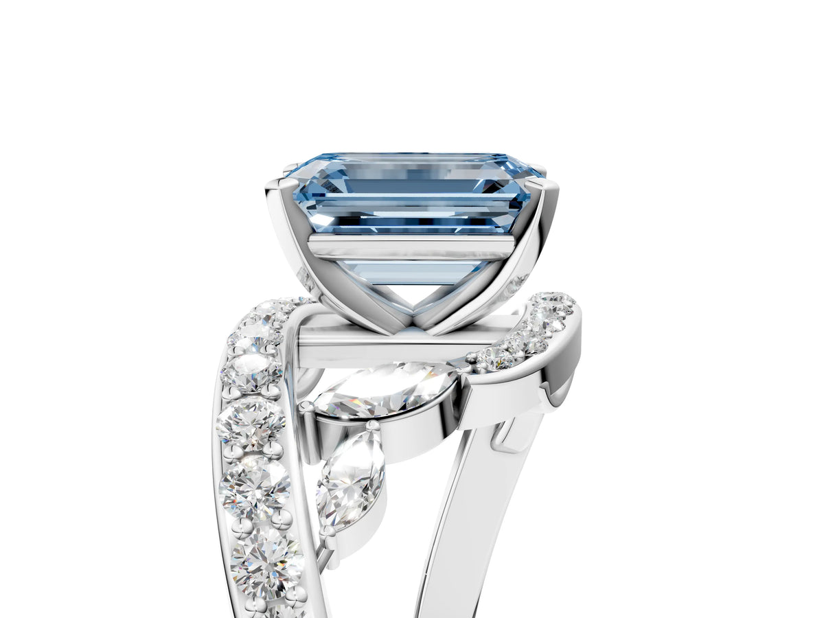 Fancy Blue Emerald Cut Diamond Solitaire Ring in White gold with Pavé Twist Band and Prong Setting_5