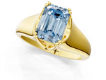 Fancy Blue Emerald Cut Diamond Solitaire Ring in Yellow gold with Smooth Wide Band and Prong Setting_1