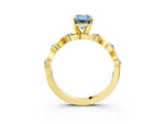 Fancy Blue Emerald Cut Diamond Solitaire Ring in Yellow gold with Twisted Ribbon Band and Round Accents_3