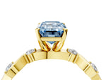 Fancy Blue Emerald Cut Diamond Solitaire Ring in Yellow gold with Twisted Ribbon Band and Round Accents_4