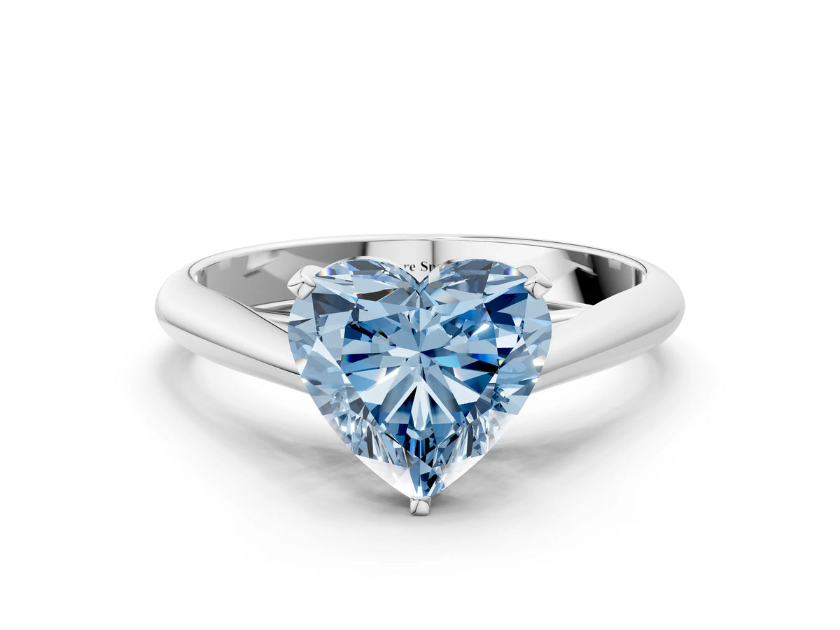 Fancy Blue Heart Cut Diamond Cathedral Solitaire Engagement Ring in White gold with Prong Setting