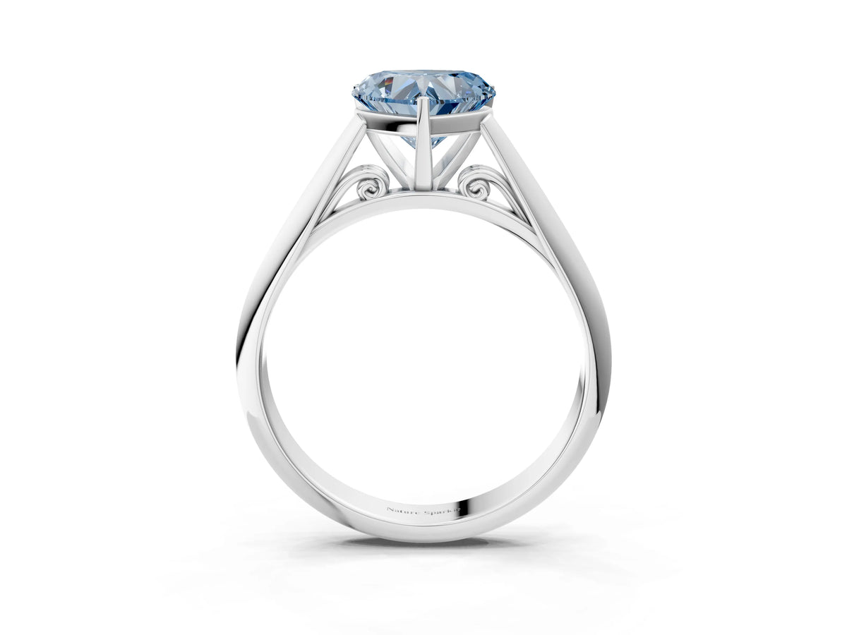 Fancy Blue Heart Cut Diamond Cathedral Solitaire Engagement Ring in White gold with Prong Setting_3