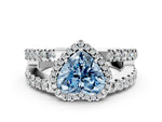 Fancy Blue Heart Cut Diamond Halo Ring in Silver with Split Shank Band and Prong Setting_12