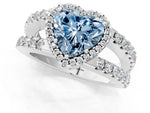Fancy Blue Heart Cut Diamond Halo Ring in Silver with Split Shank Band and Prong Setting_13