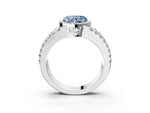 Fancy Blue Heart Cut Diamond Halo Ring in Silver with Split Shank Band and Prong Setting_15