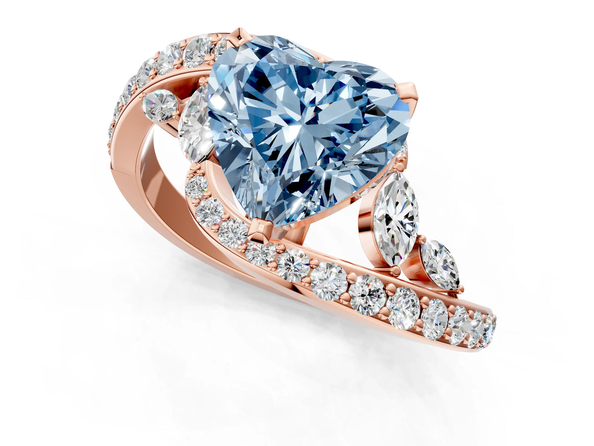 Fancy Blue Heart Cut Diamond Solitaire Ring in Rose gold with Pavé Twist Band and Prong Setting_1
