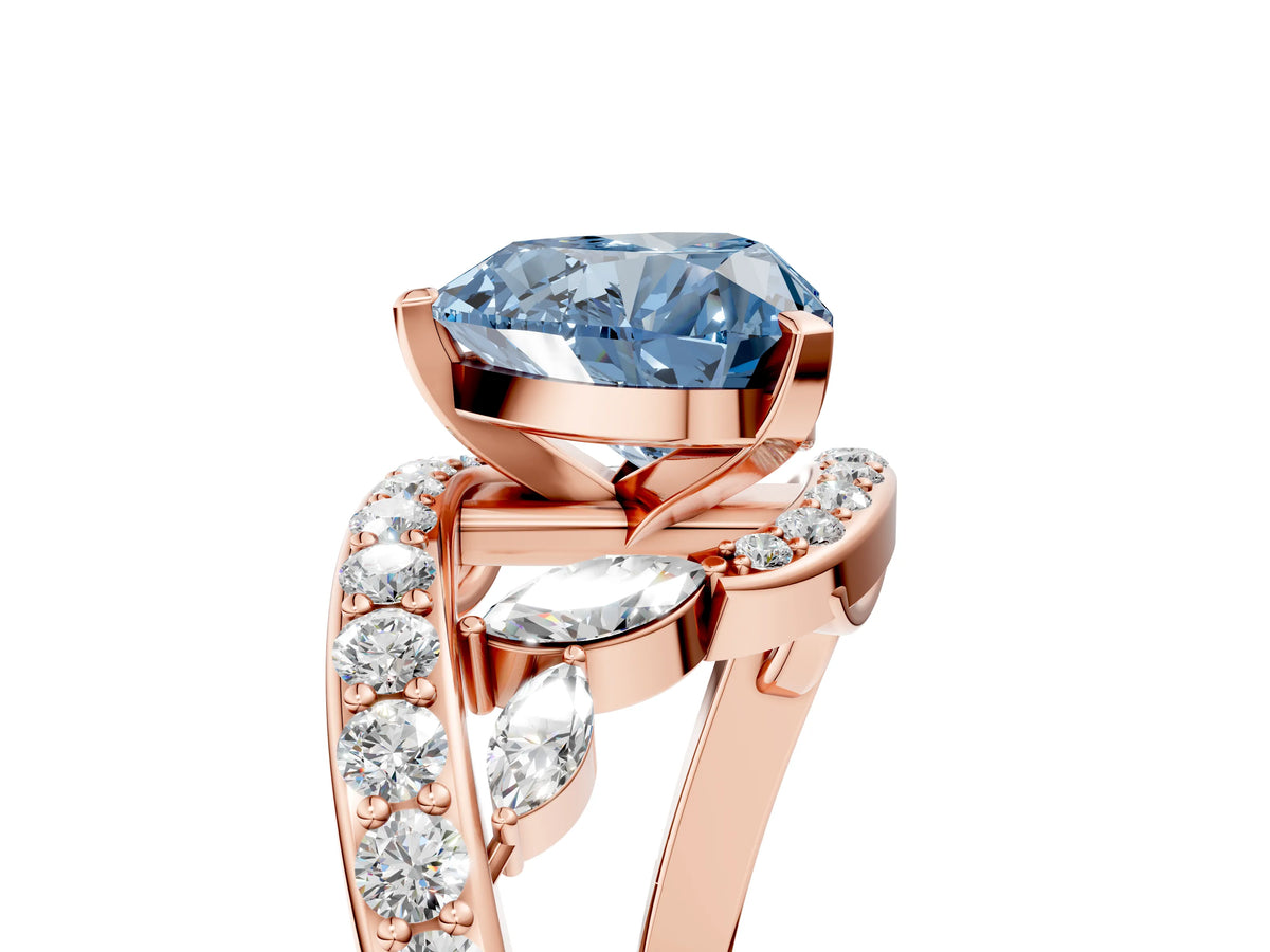 Fancy Blue Heart Cut Diamond Solitaire Ring in Rose gold with Pavé Twist Band and Prong Setting_5