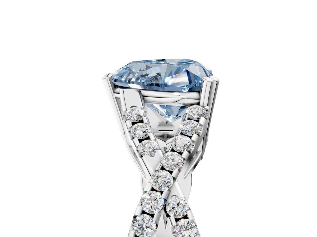 Fancy Blue Heart Cut Diamond Solitaire Ring in Silver with Interwoven Pavé Band and Prong Setting_11