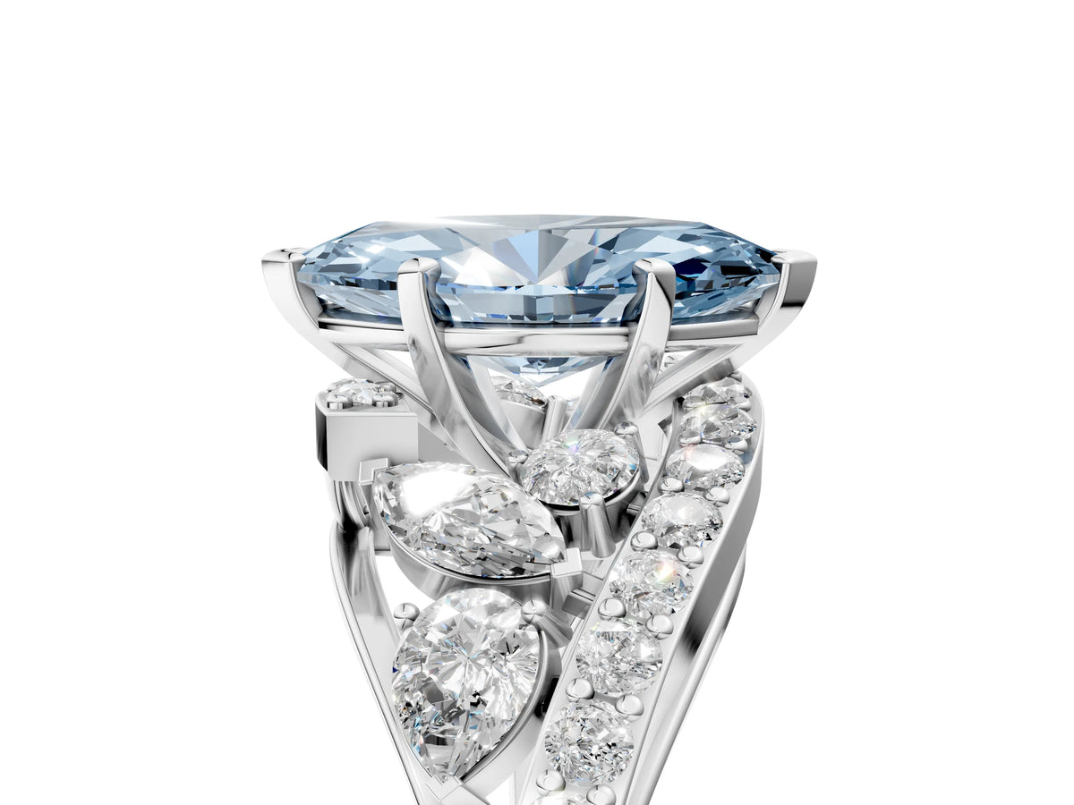 Fancy Blue Marquise Cut Diamond Halo Ring in Platinum with Marquise and Pavé Band in Prong Setting_11
