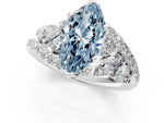 Fancy Blue Marquise Cut Diamond Halo Ring in Platinum with Marquise and Pavé Band in Prong Setting_7