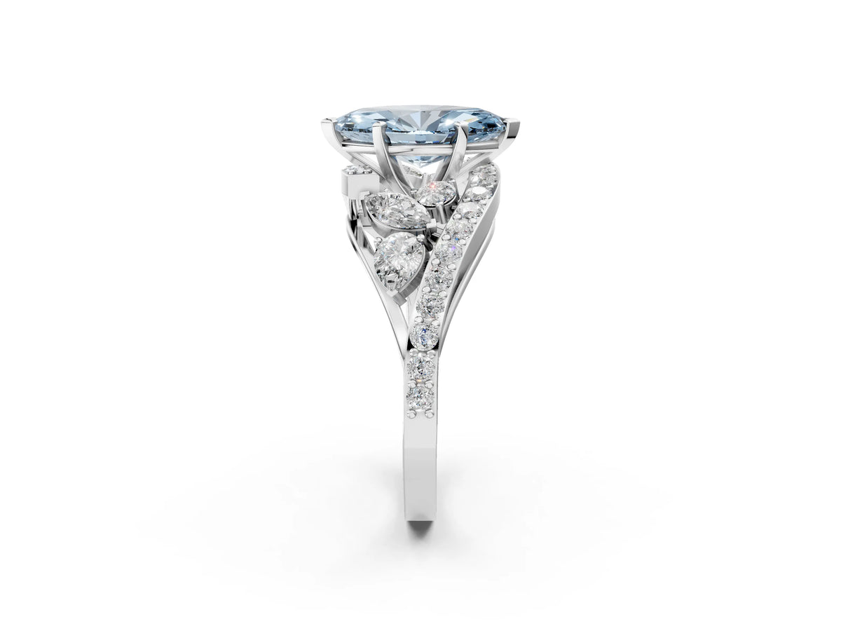 Fancy Blue Marquise Cut Diamond Halo Ring in Platinum with Marquise and Pavé Band in Prong Setting_8
