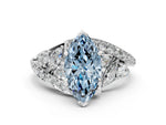 Fancy Blue Marquise Cut Diamond Halo Ring in White gold with Marquise and Pavé Band in Prong Setting