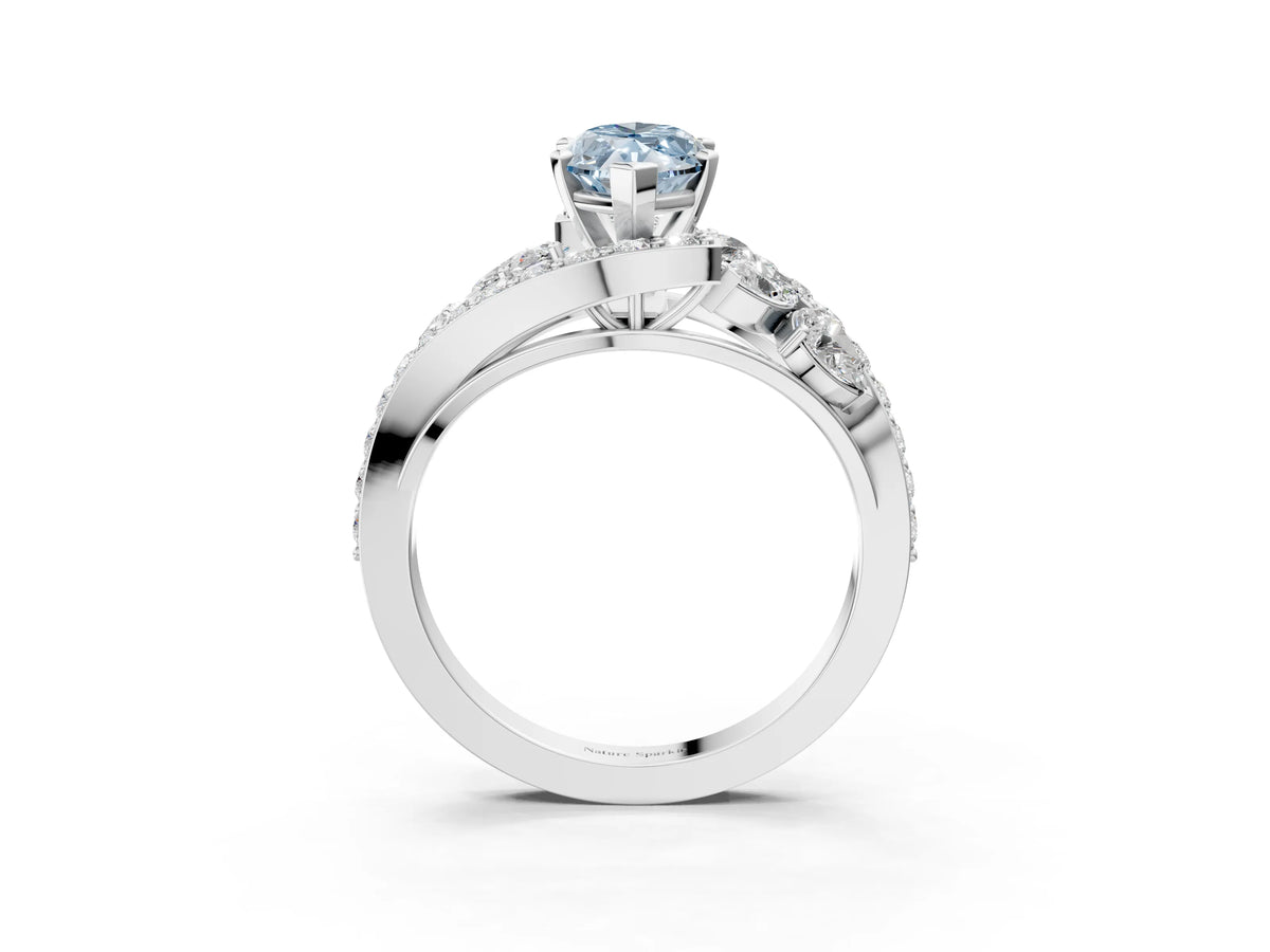 Fancy Blue Marquise Cut Diamond Halo Ring in White gold with Marquise and Pavé Band in Prong Setting_3