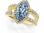 Fancy Blue Marquise Cut Diamond Halo Ring in Yellow gold with Split Shank Band and Prong Setting_1