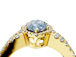 Fancy Blue Marquise Cut Diamond Halo Ring in Yellow gold with Split Shank Band and Prong Setting_4