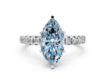 Fancy Blue Marquise Cut Diamond Pavé Solitaire Ring in Platinum with Round Pavé Band and Prong Setting