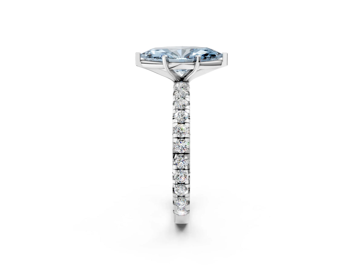 Fancy Blue Marquise Cut Diamond Pavé Solitaire Ring in Platinum with Round Pavé Band and Prong Setting_2