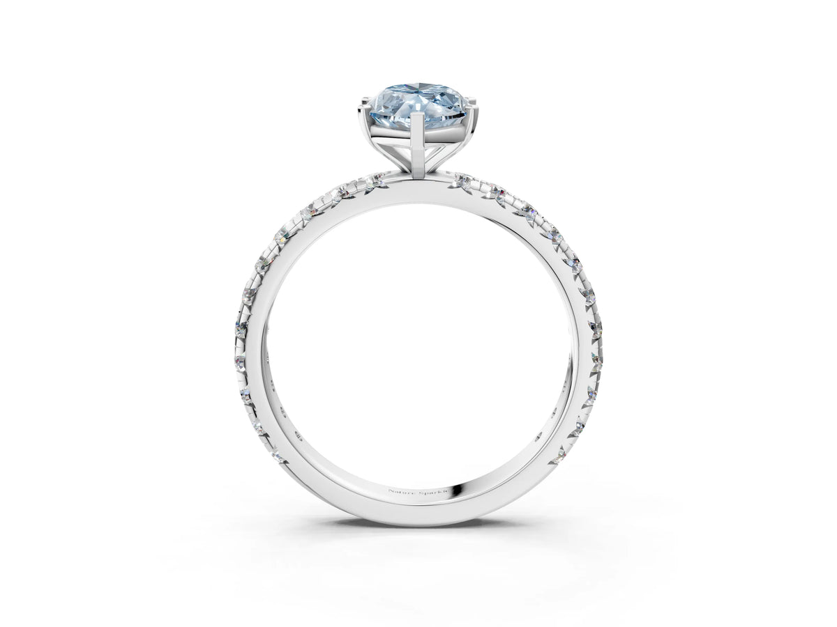 Fancy Blue Marquise Cut Diamond Pavé Solitaire Ring in Platinum with Round Pavé Band and Prong Setting_3