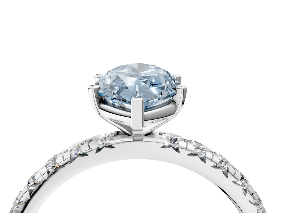 Fancy Blue Marquise Cut Diamond Pavé Solitaire Ring in Platinum with Round Pavé Band and Prong Setting_4