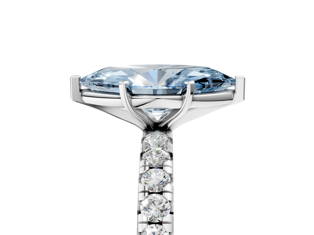 Fancy Blue Marquise Cut Diamond Pavé Solitaire Ring in Platinum with Round Pavé Band and Prong Setting_5