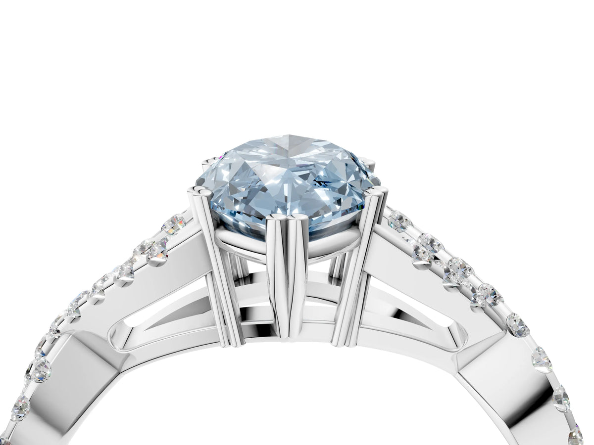 Fancy Blue Marquise Cut Diamond Solitaire Ring in Platinum with Interwoven Pavé Band and Prong Setting_10