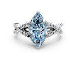 Fancy Blue Marquise Cut Diamond Solitaire Ring in Platinum with Interwoven Pavé Band and Prong Setting_6
