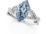 Fancy Blue Marquise Cut Diamond Solitaire Ring in Platinum with Interwoven Pavé Band and Prong Setting_7