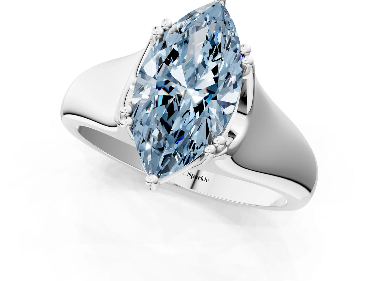 Fancy Blue Marquise Cut Diamond Solitaire Ring in Platinum with Smooth Wide Band and Prong Setting_13