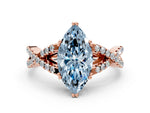 Fancy Blue Marquise Cut Diamond Solitaire Ring in Rose gold with Interwoven Pavé Band and Prong Setting