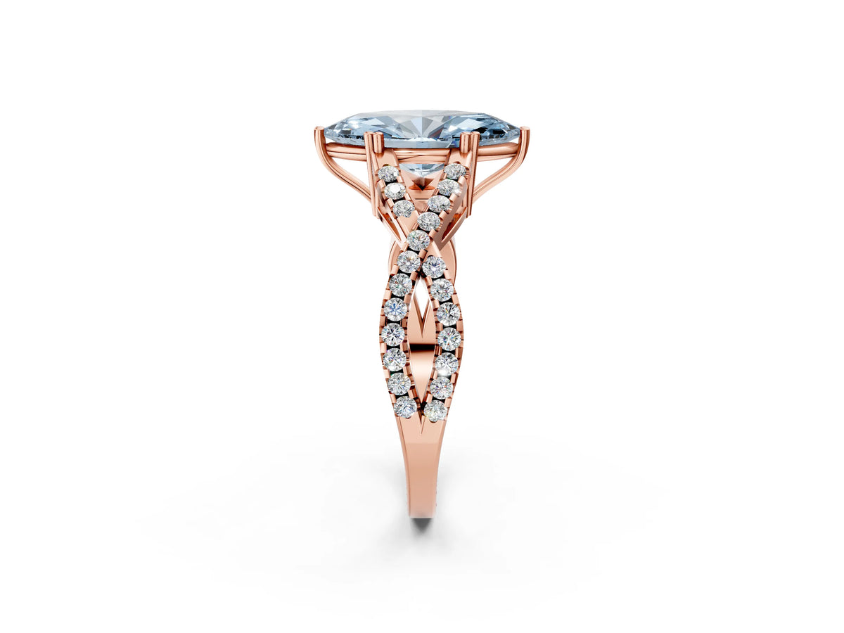 Fancy Blue Marquise Cut Diamond Solitaire Ring in Rose gold with Interwoven Pavé Band and Prong Setting_2