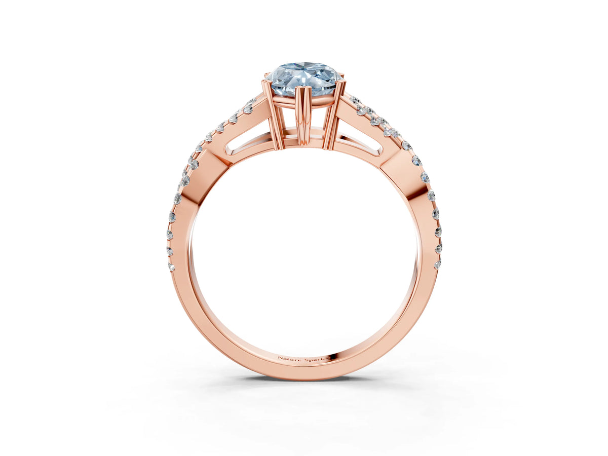 Fancy Blue Marquise Cut Diamond Solitaire Ring in Rose gold with Interwoven Pavé Band and Prong Setting_3