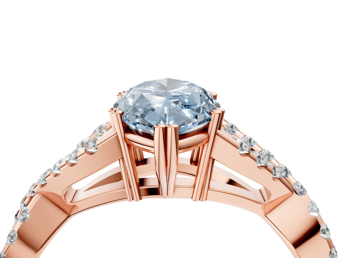 Fancy Blue Marquise Cut Diamond Solitaire Ring in Rose gold with Interwoven Pavé Band and Prong Setting_4