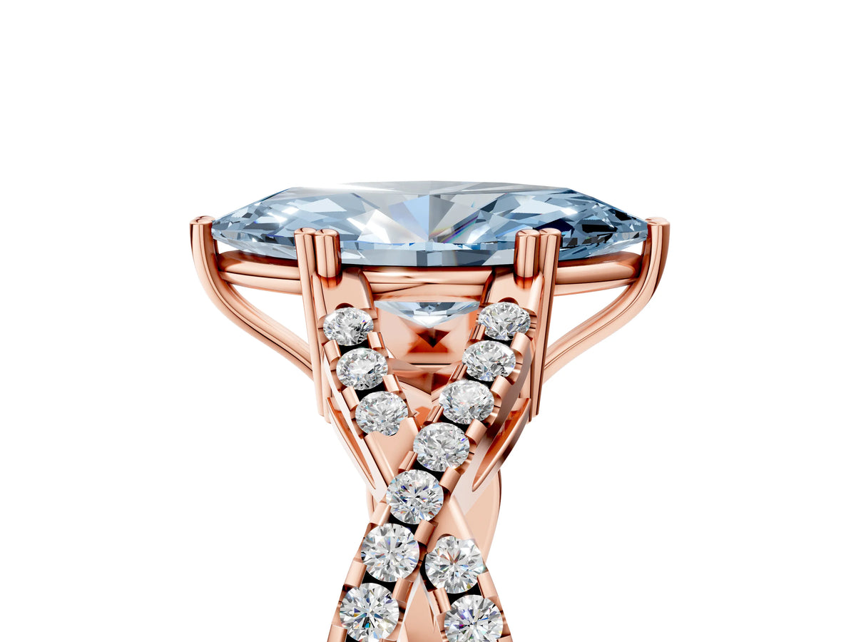 Fancy Blue Marquise Cut Diamond Solitaire Ring in Rose gold with Interwoven Pavé Band and Prong Setting_5