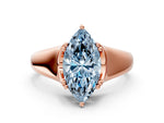 Fancy Blue Marquise Cut Diamond Solitaire Ring in Rose gold with Smooth Wide Band and Prong Setting