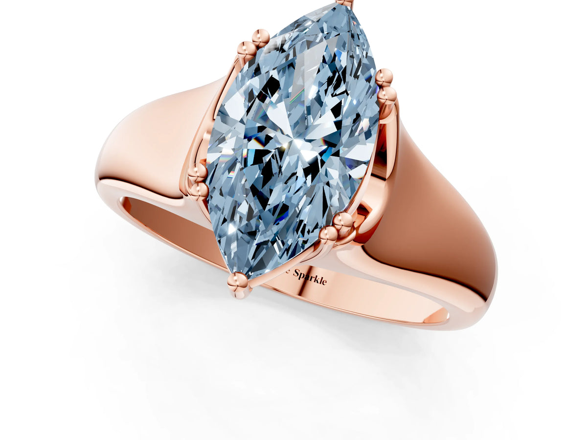 Fancy Blue Marquise Cut Diamond Solitaire Ring in Rose gold with Smooth Wide Band and Prong Setting_1