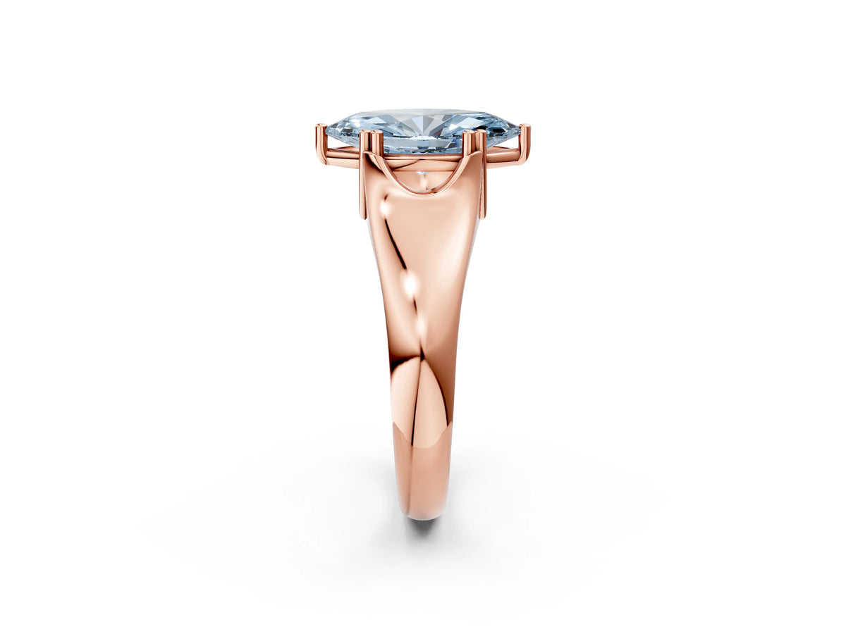 Fancy Blue Marquise Cut Diamond Solitaire Ring in Rose gold with Smooth Wide Band and Prong Setting_2